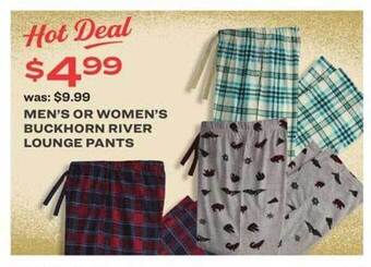 Academy Men's or women's buckhorn river lounge pants offer