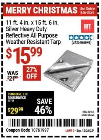 Harbor Freight Tools Silver heavy duty reflective all purpose weather resistant tarp offer