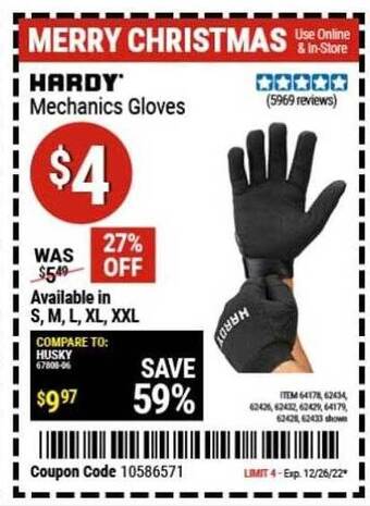 Harbor Freight Tools Hardy mechanics gloves offer