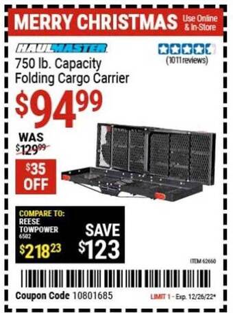 Harbor Freight Tools Haulmaster capacity folding cargo carrier offer