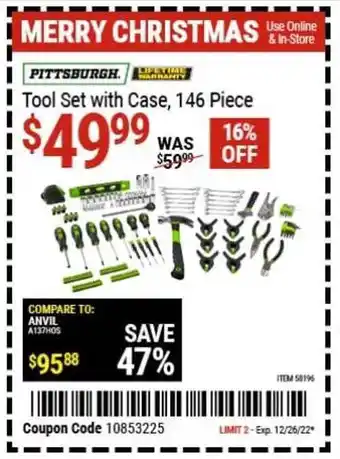 Harbor Freight Tools Pittsburgh toll set with case offer