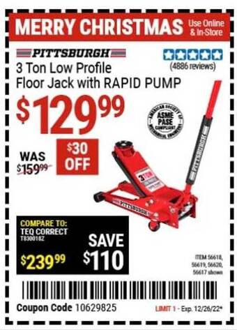 Harbor Freight Tools Pittsburgh 3 ton low profile floor jack with rapid pump offer