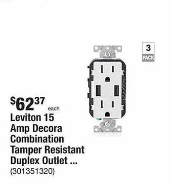 The Home Depot Leviton 15 amp decora combination tamper resistant duplex outlet ... offer