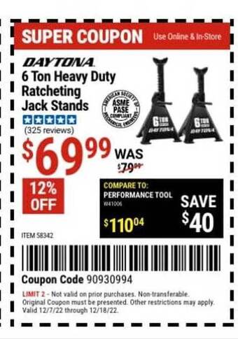 Harbor Freight Tools Daytona 6 ton heavy duty ratcheting jack stands offer
