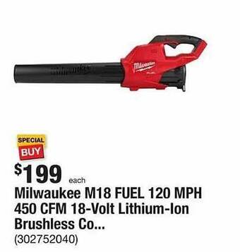 The Home Depot Milwaukee m18 fuel 120 mph 450 cfm 18-volt lithium-ion brushless co... offer