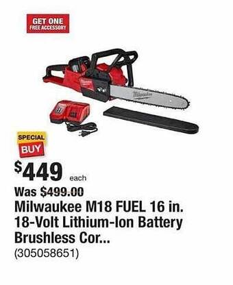 The Home Depot Milwaukee m18 fuel 16 in. 18-volt lithium-ion battery brushless cor... offer