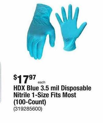 The Home Depot Hdx blue 3.5 mil disposable nitrile 1-size fits most (100-count) offer