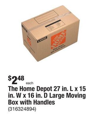The Home Depot The home depot 27 in. l x 15 in. w x 16 in. d large moving box with handles offer