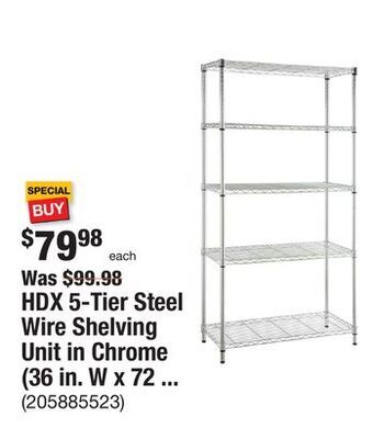 The Home Depot Hdx 5-tier steel wire shelving unit in chrome (36 in. w x 72 in. h x 16 in. d) offer