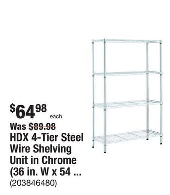 The Home Depot Hdx 4-tier steel wire shelving unit in chrome (36 in. w x 54 in. h x 14 in. d) offer