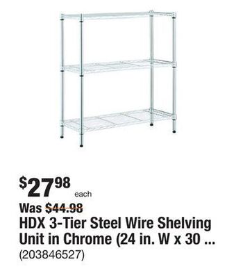 The Home Depot Hdx 3-tier steel wire shelving unit in chrome (24 in. w x 30 in. h x 14 in. d) offer