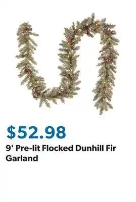 Sam's Club 9' pre-lit flocked dunhill fir garland offer
