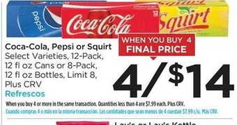Foods Co Coca-cola, pepsi or squirt offer