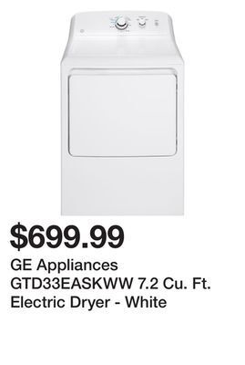 Kmart Ge appliances gtd33easkww 7.2 cu. ft. electric dryer - white offer
