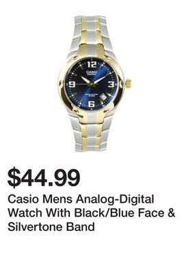 Kmart Casio mens analog-digital watch with black/blue face & silvertone band offer