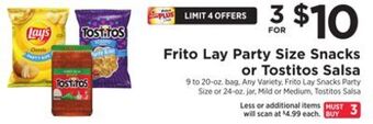 ShopRite Party size snacks or tostitos salsa offer