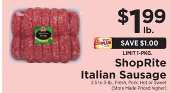 ShopRite Italian sausage offer