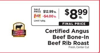 ShopRite Bone-in beef rib roast offer