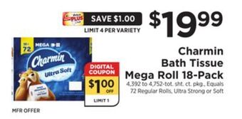 ShopRite Bath tissue mega roll 18-pack offer