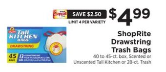ShopRite Drawstring trash bags offer