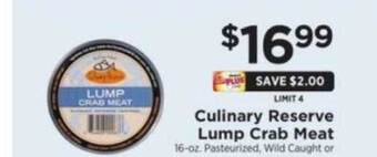 ShopRite Culinary reserve lump crab meat offer