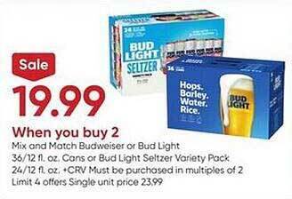 Stater Bros Mix and match budweiser or bud light offer