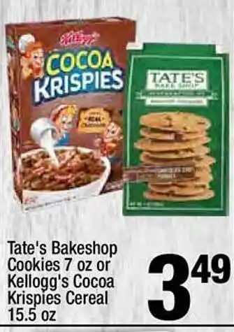 Super King Markets Tate's bakeshop cookies or kellogg's cocoa krispies cereal offer