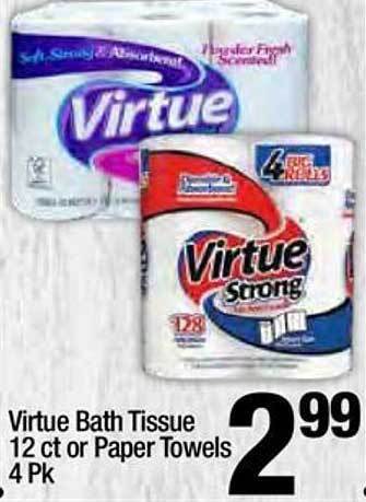 Super King Markets Virtue bath tissue or paper towels offer