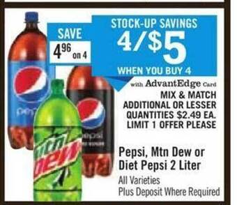 Price Chopper Pepsi, mtn dew or diet pepsi 2 liter offer