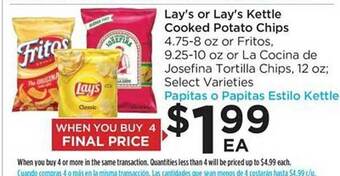 Food 4 Less Lay's or lay's kettle cooked potato chips offer