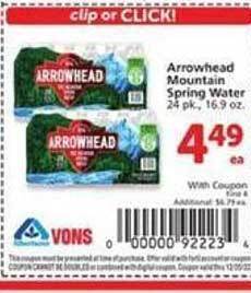 Vons Arrowhead mountain spring water offer