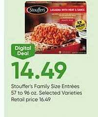 Stater Bros Stouffer's family size entrées offer