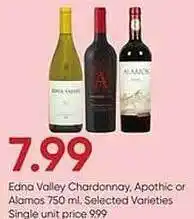 Stater Bros Edna valley chardonnay, apothic or alamos offer
