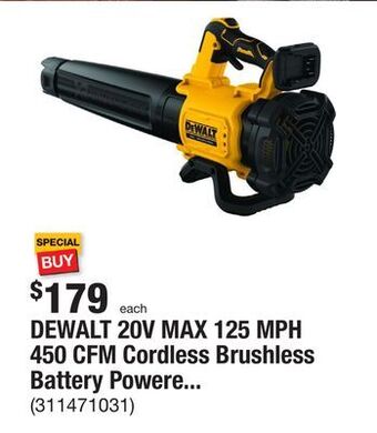 The Home Depot Dewalt 20v max 125 mph 450 cfm cordless brushless battery powered handheld leaf blower (tool only) offer