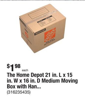 The Home Depot The home depot 21 in. l x 15 in. w x 16 in. d medium moving box with handles offer