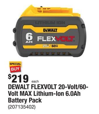 The Home Depot Dewalt flexvolt 20-volt/60-volt max lithium-ion 6.0ah battery pack offer