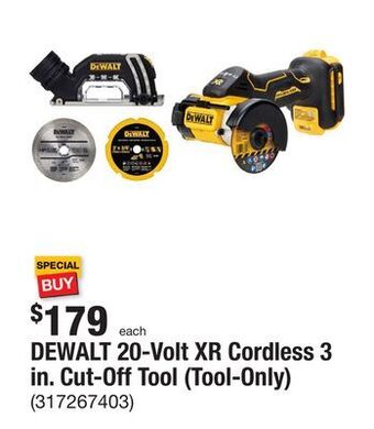 The Home Depot Dewalt 20-volt xr cordless 3 in. cut-off tool (tool-only) offer