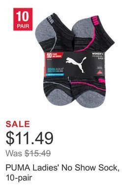 Costco Puma ladies' no show sock, 10-pair offer