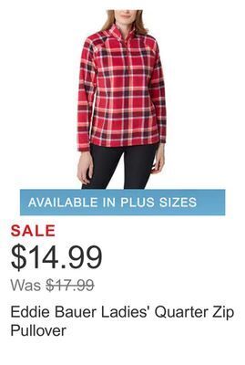 Costco Eddie bauer ladies' quarter zip pullover offer