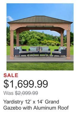 Costco Yardistry 12' x 14' grand gazebo with aluminum roof offer