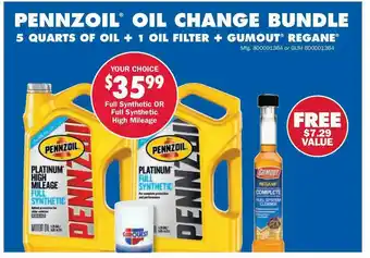 Carquest Pennzoil® Oil Change Bundle 5 Quarts Of Oil + 1 Oil Filter + Gumout® Regane® offer