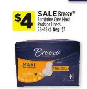 Dollar General Breeze Feminine Care Maxi Pads Or Liners 28-48 Ct. offer