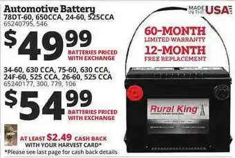 Automtive Battery 78DT-60, 650CCA, 24-60, 525CCA Or 34-60. 630 CCA, 75-60, 630 CCA, 24F-60, 525 CCA, 26-60, 525 CCA
