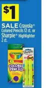 Dollar General Crayola Colored Pencils 12 Ct. Or Sharpie Highlighter 2 Ct. offer