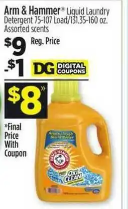 Dollar General Arm & Hammer Liquid Laundry Detergent 75-107 Load-131.35-160 Oz. offer