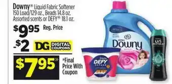Dollar General Downy Liquid Fabric Softener 150 Load-129 Oz., Beads 14.8 Oz. Or Defy 18.1 Oz. offer