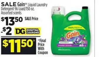 Dollar General Gain Liquid Laundry Detergent 96 Load-150oz. offer