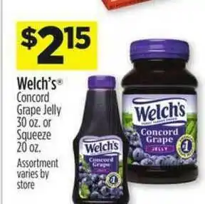 Dollar General Welch's Concord Grape Jelly 30 Oz. Or Squeeze 20 Oz. offer