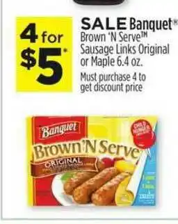 Dollar General Banquet Brown'n Serve Sausage Links Original Or Maple 6.4 Oz. offer