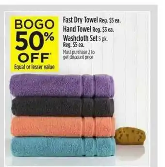 Dollar General Fast Dry Towel, Hand Towel, Washcloth Set offer